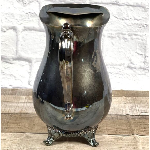 Vintage Wm Rogers Silver Plated Water Pitcher With Ornate Handle & Footed Design - Picture 2 of 14
